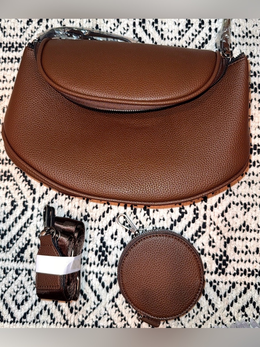 Women’s Brown Pebbled Crossbody Belt Bag with Coin Pouch - Picture 11 of 16